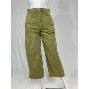 Anthropologie 'Pilcro' Olive Green Heritage Curve Mid-Rise Barrel Pants Size 24